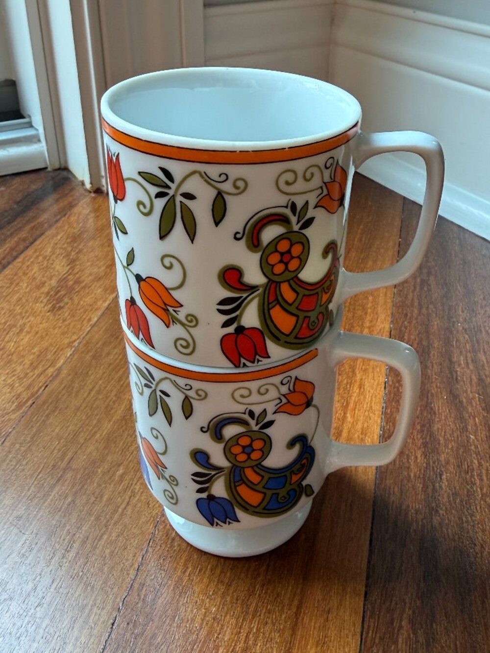 Two Vintage Stackable Retro Mugs